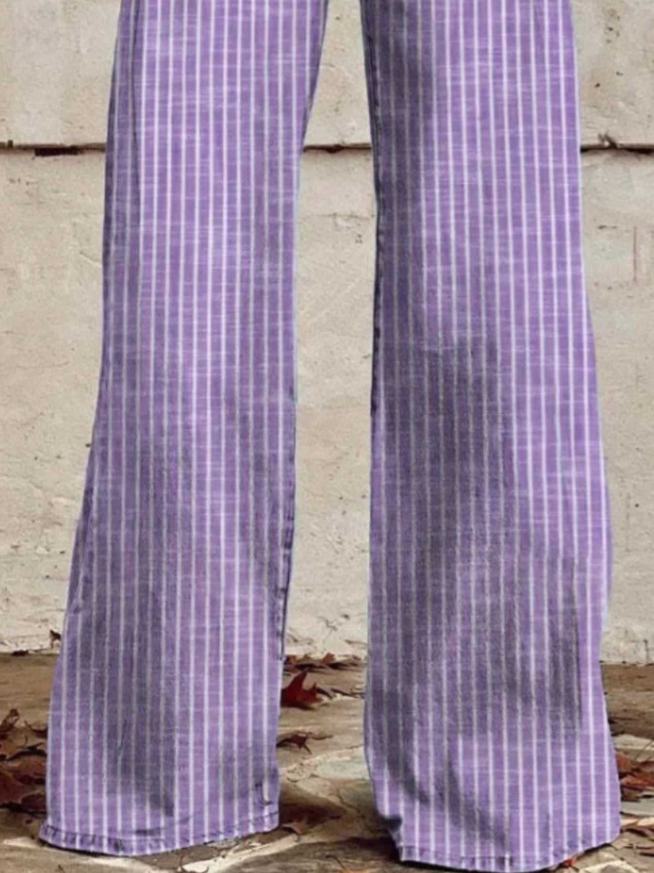 Striped High-Waisted Wide Leg Jeans
