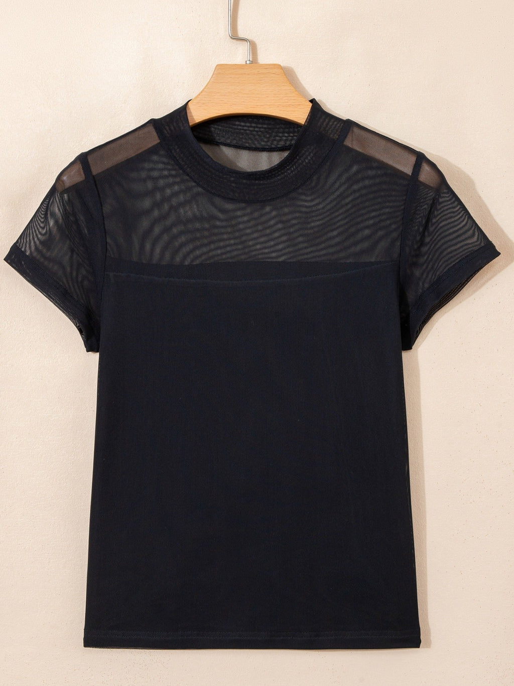 Sheer Mesh Patchwork Cap Sleeve T Shirt