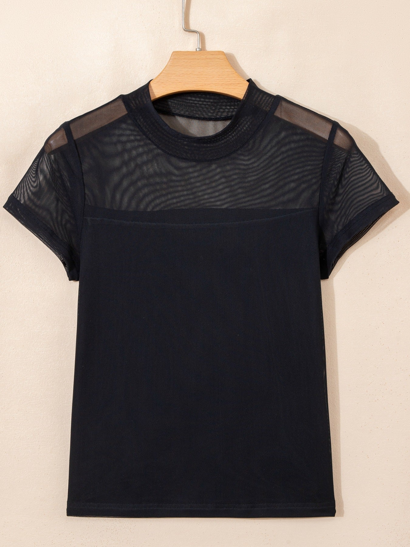 Sheer Mesh Patchwork Cap Sleeve T Shirt