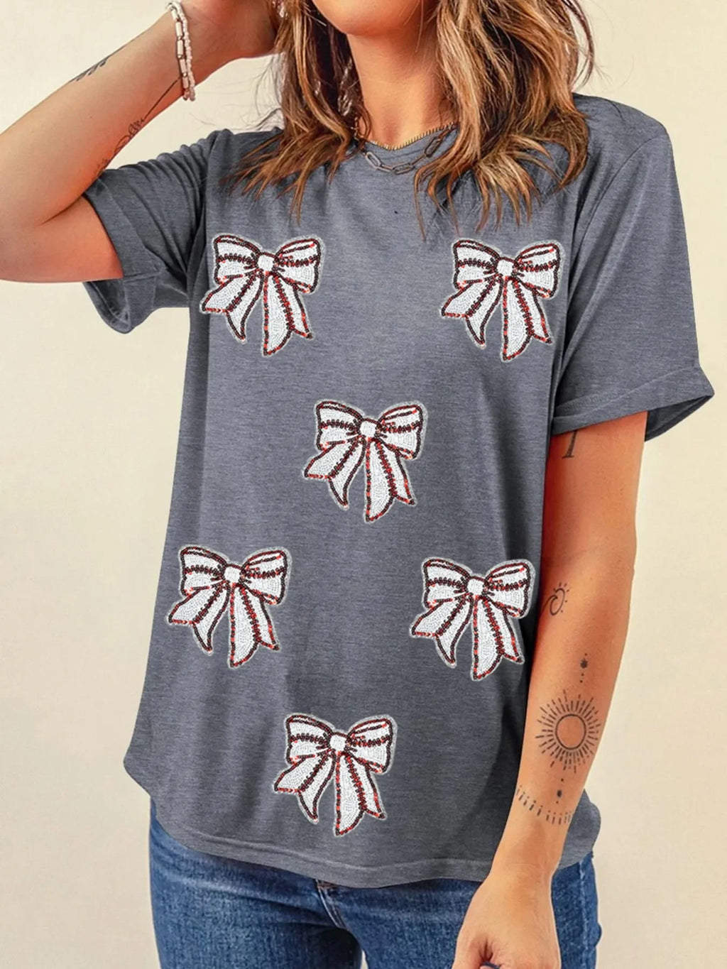Sequin Bow Short Sleeve Tee