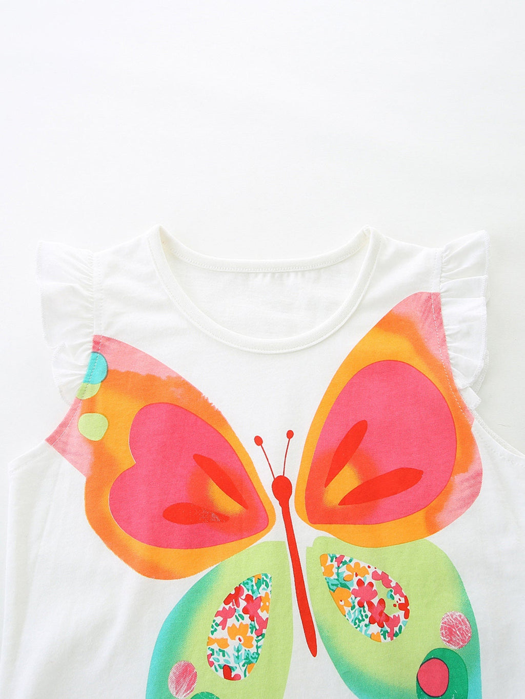 Children's Butterfly Ruffle Sleeve Top and Animal Print Shorts Set