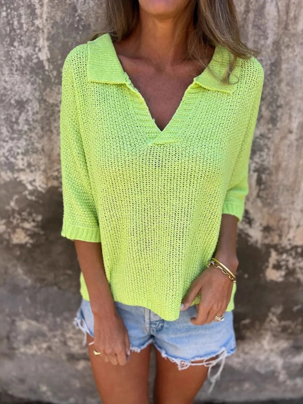 Full Size Johnny Collar Loose Knit Sweater Plus Size