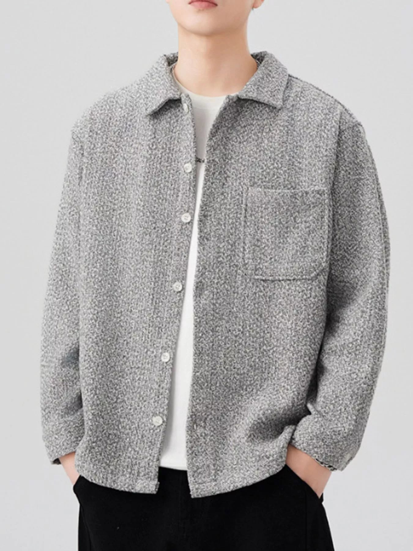 Men's Plus Size Button Up Long Sleeve Shacket