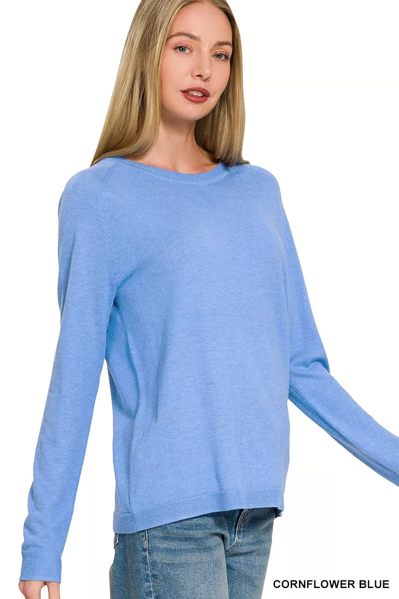 Zenana Lightweight Wool Blend Round Neck Sweater