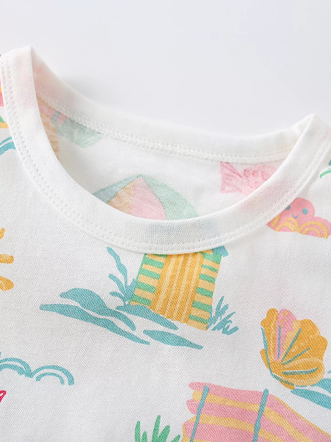 Children's Beach Print Round Neck Tee and Shorts Set