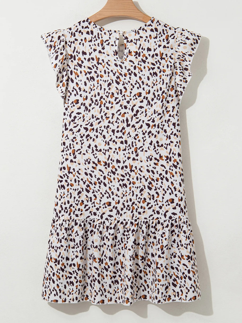 Leopard Ruffled Flutter Sleeve Keyhole Back Mini Dress