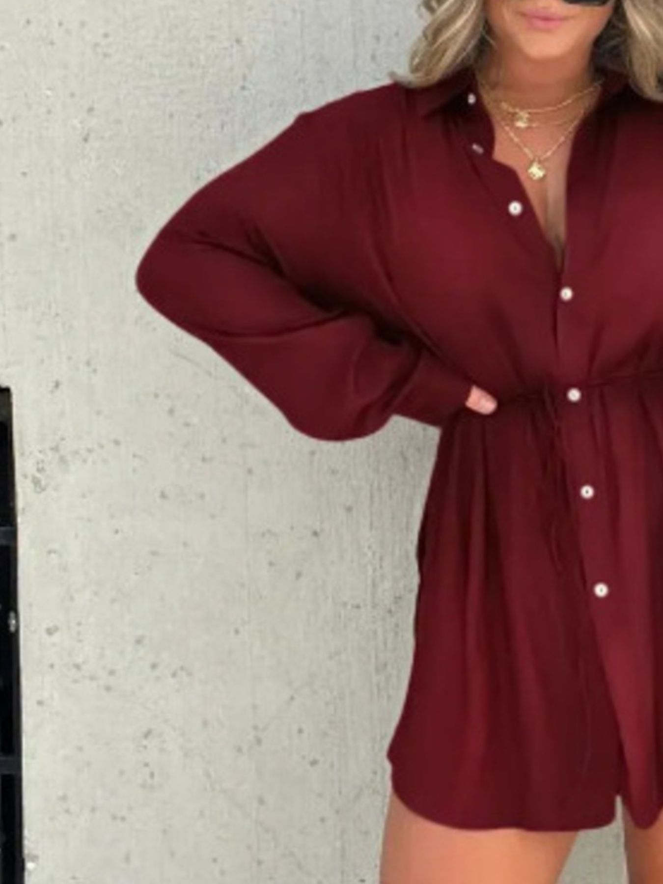Full Size Button-Down Mini Shirt Dress Plus Size