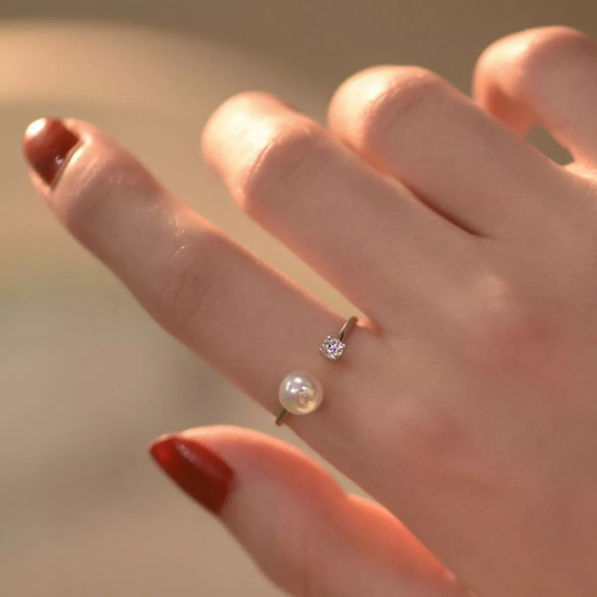 925 Sterling Silver Pearl Open Ring