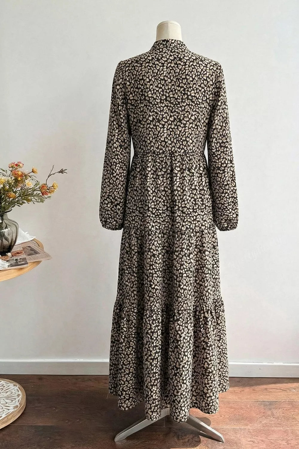 Leopard Notched Balloon Sleeve Dress
