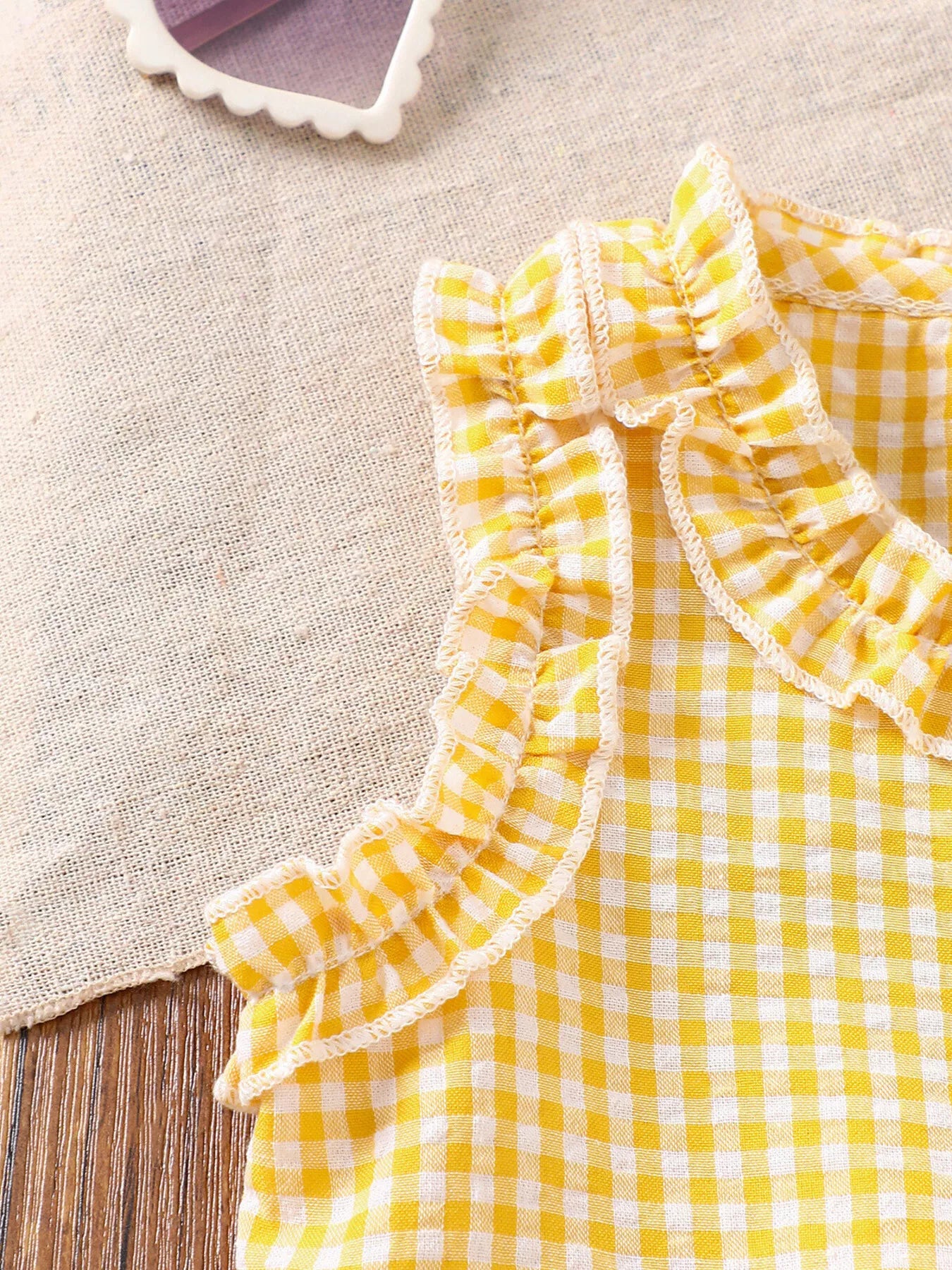 Children's Gingham Ruffle Trim Sleeveless Top & Pants Set