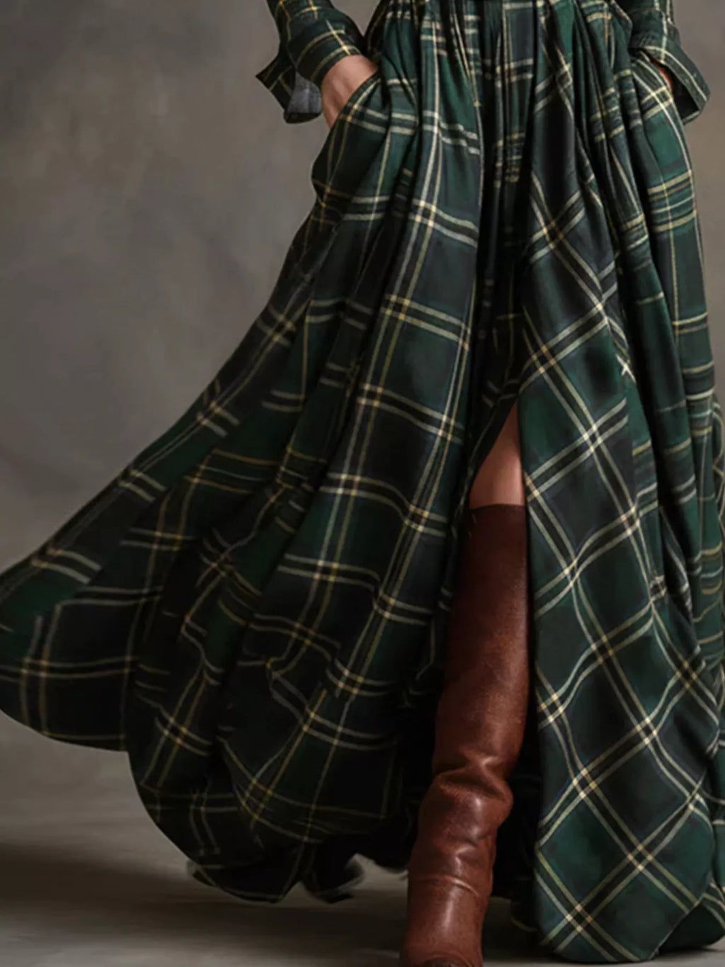 Plaid Button Front Maxi Shirt Dress