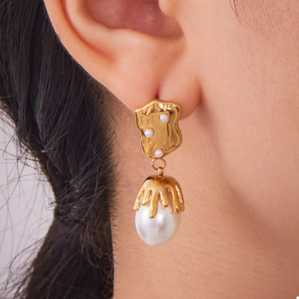 18K Gold-Plated Synthetic Pearl Drop Earrings