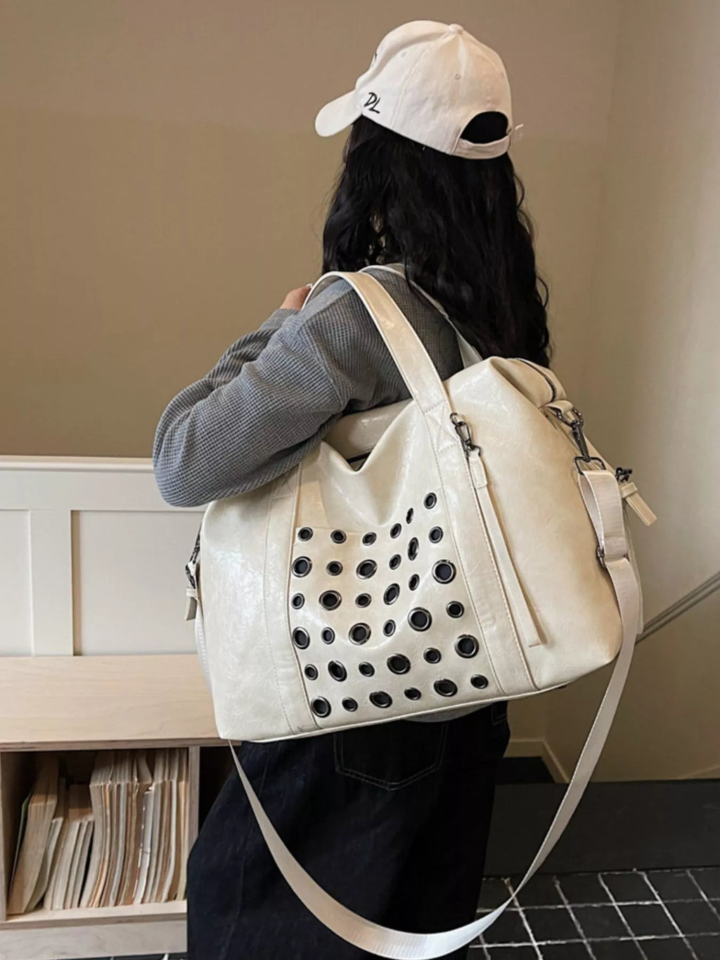 Chic Eyelet Embellished Crossbody Travel Bag