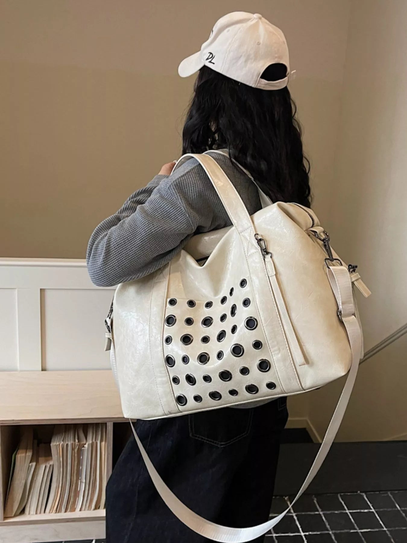 Chic Eyelet Embellished Crossbody Travel Bag