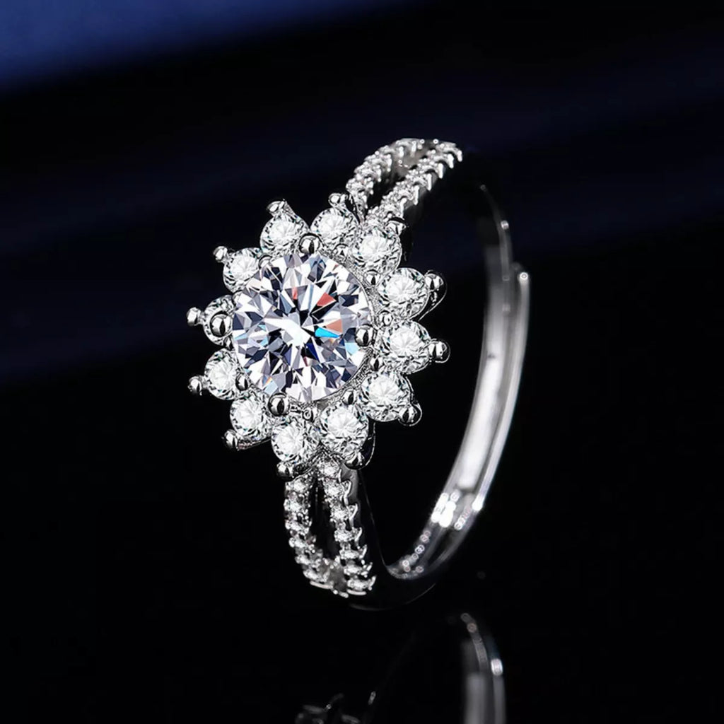 1 Carat Moissanite 925 Sterling Silver Flower Ring