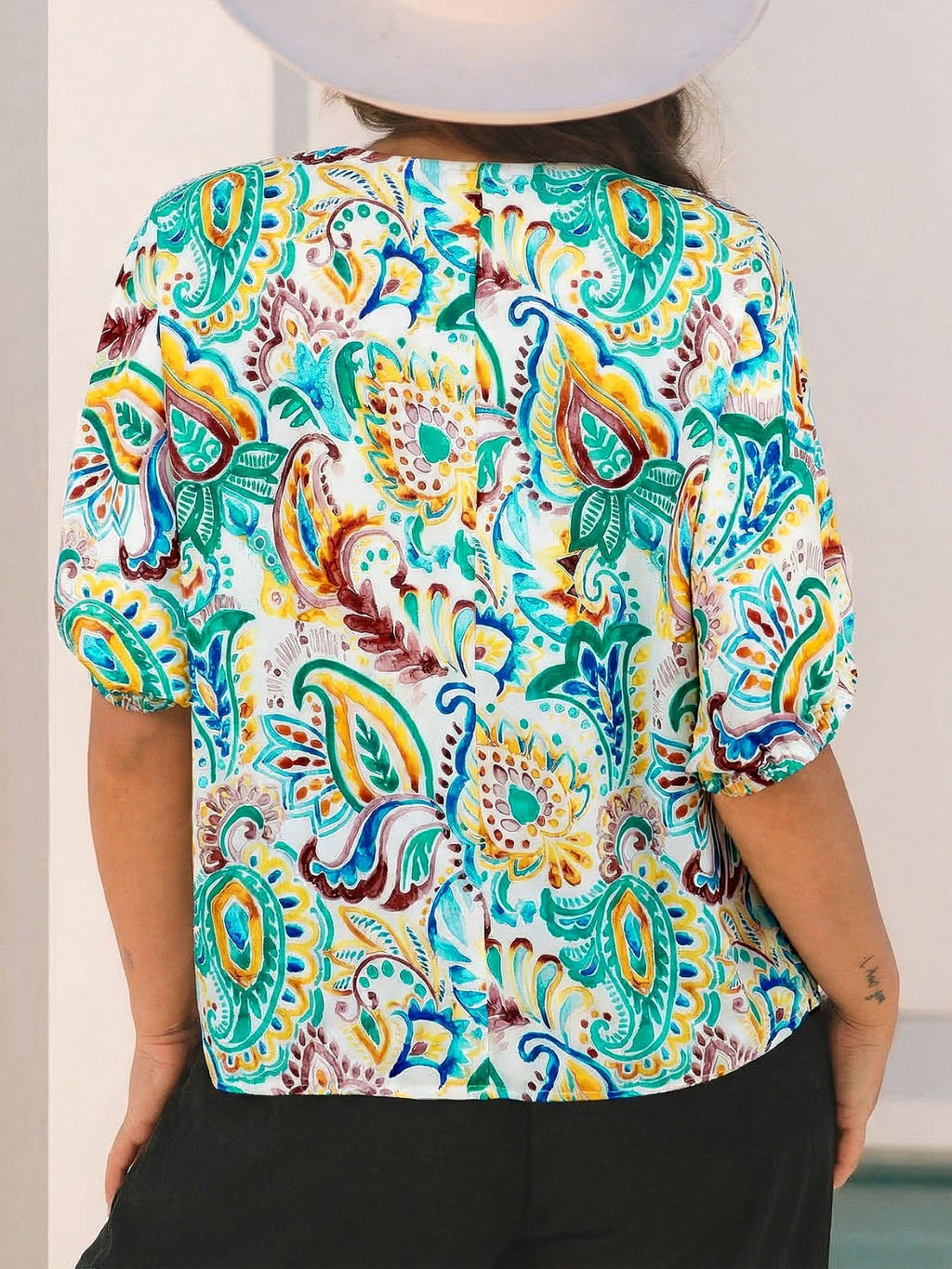 Paisley Floral Printed Puff Sleeve Blouse