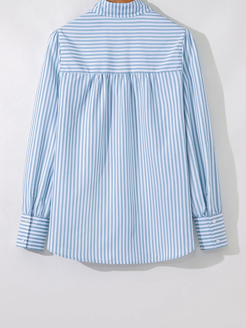Stripe Shirred Detail Half Placket Collared Long Sleeve Shirt