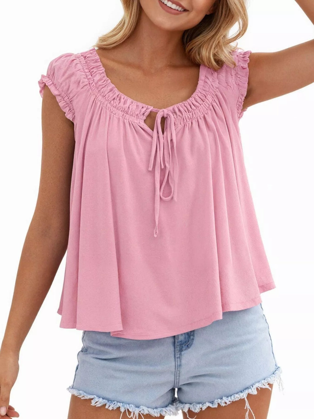 Tie Front Solid Color Blouse