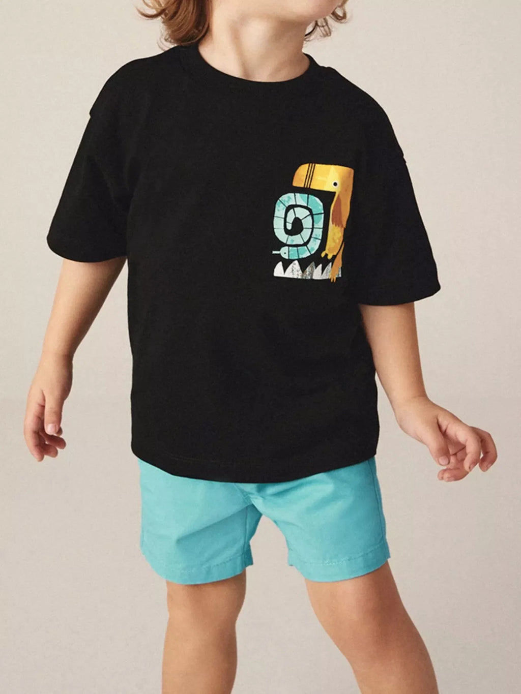 Children's Cartoon Graphic Tee and Shorts Set