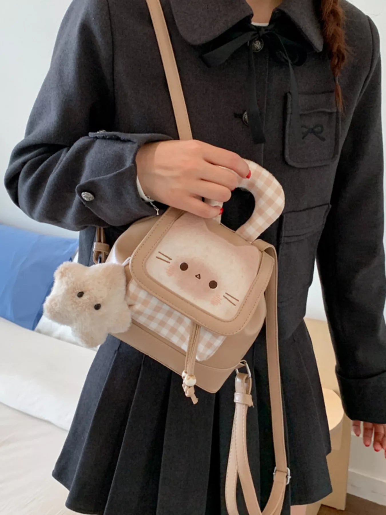 Cat Plaid Backpack Bag