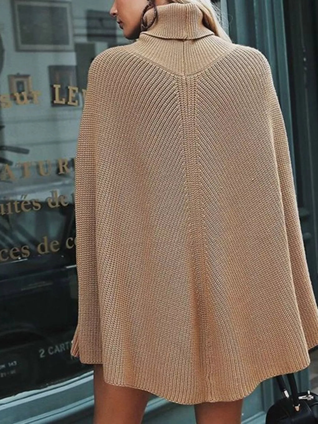 Turtleneck Knitted Cape Sweater