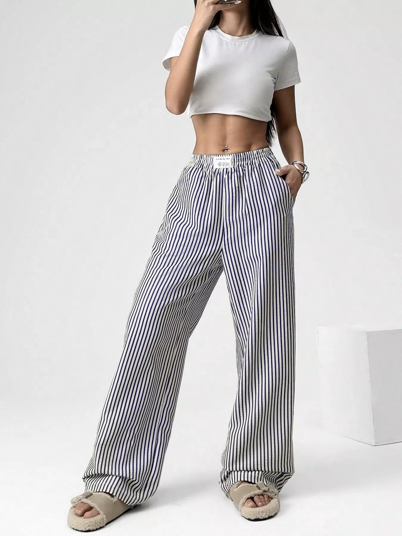 Striped High-Waisted Wide Leg Pants