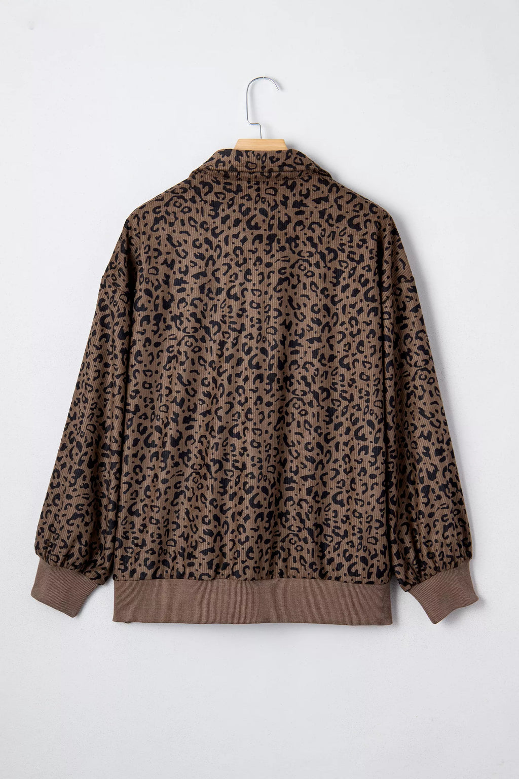 Leopard Print Quarter Zip Corduroy Sweatshirt