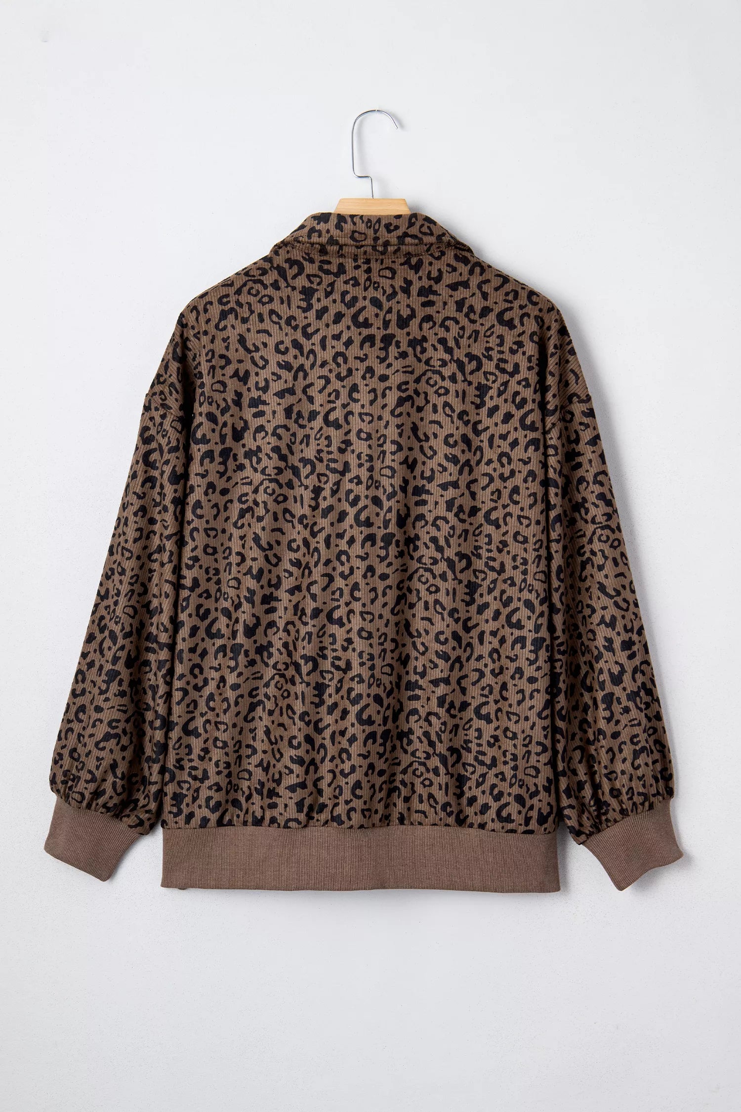 Leopard Print Quarter Zip Corduroy Sweatshirt
