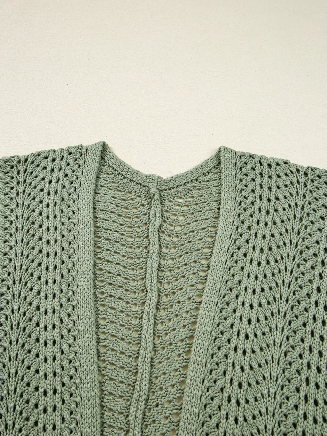 Scalloped Edge Eyelet Knit Batwing Sleeve Cardigan