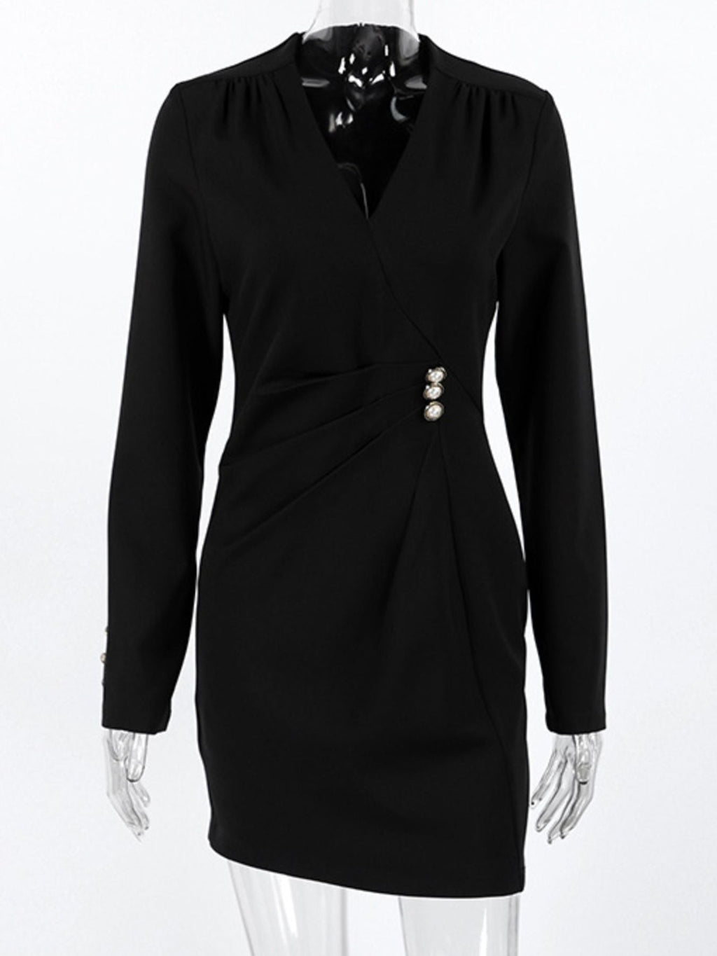 Ruched Surplice Long Sleeve Dress