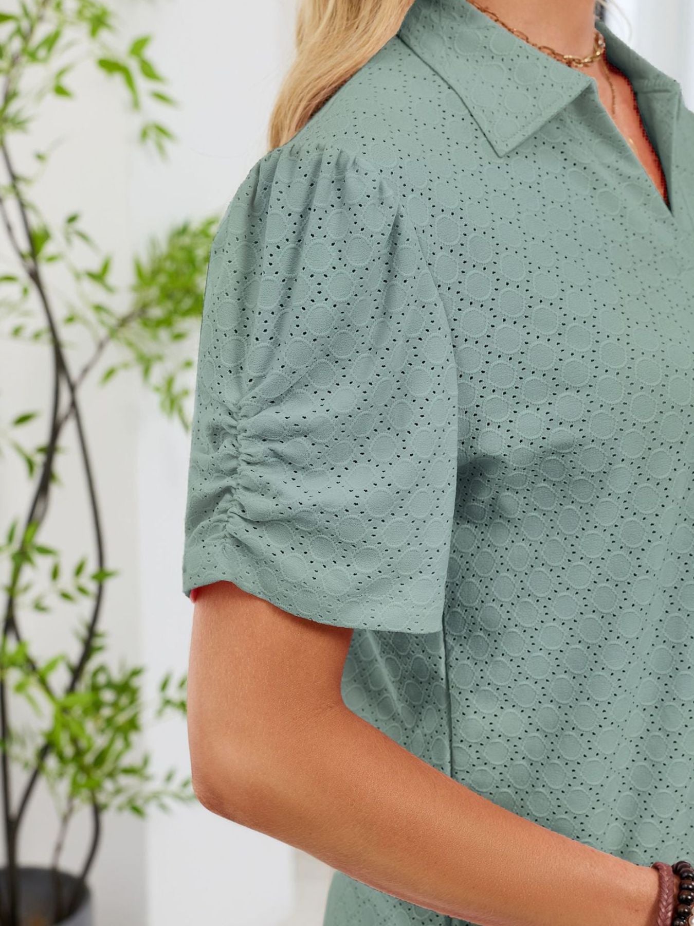 Eyelet Short Sleeve Blouse