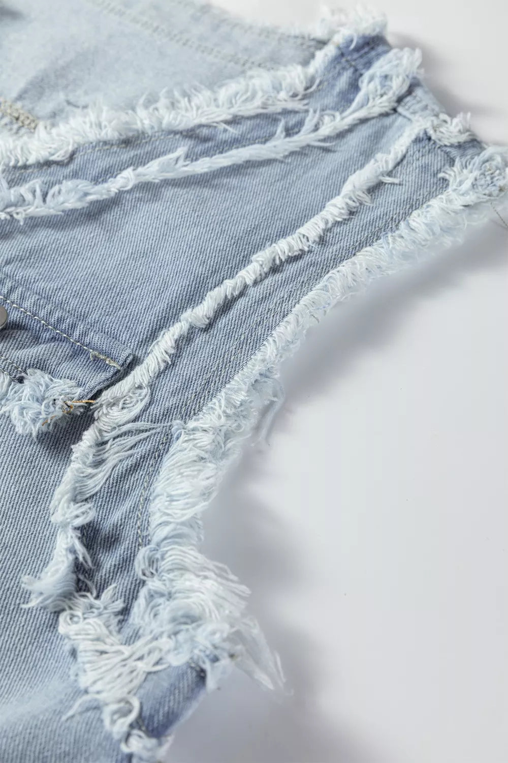 Frayed Edge Flap Pockets Denim Vest Jacket