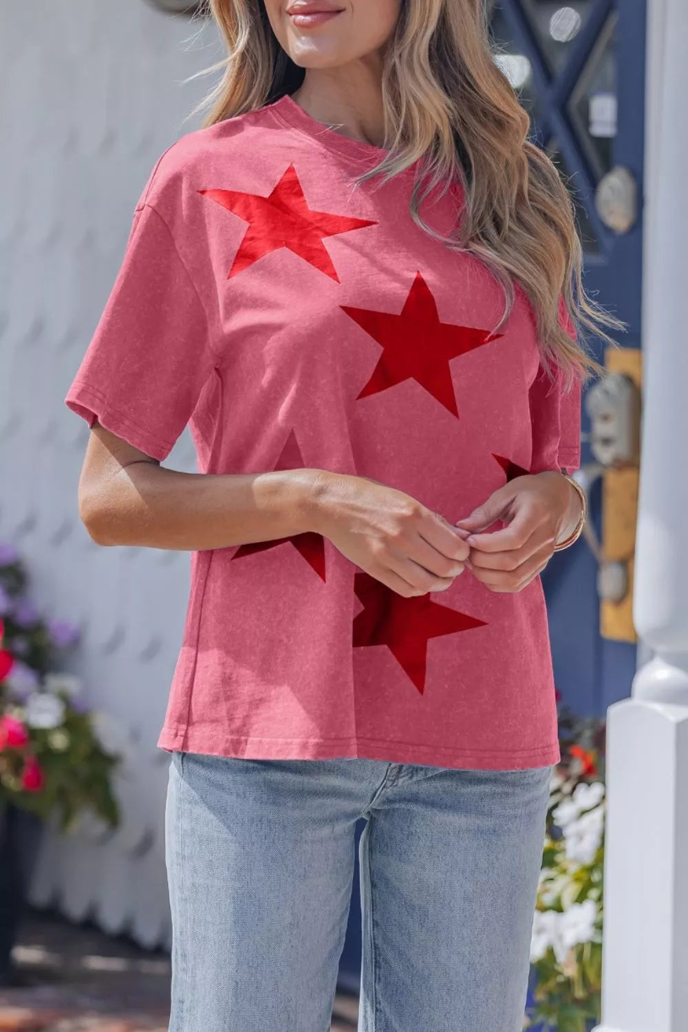 Independence Day Star Printed Mineral Wash T Shirt