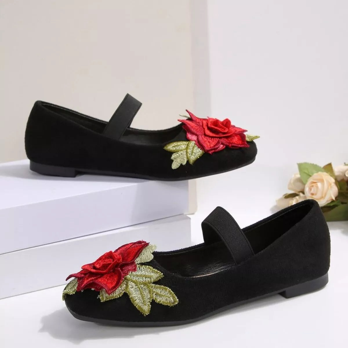 Flower Square Toe Slip-Ons