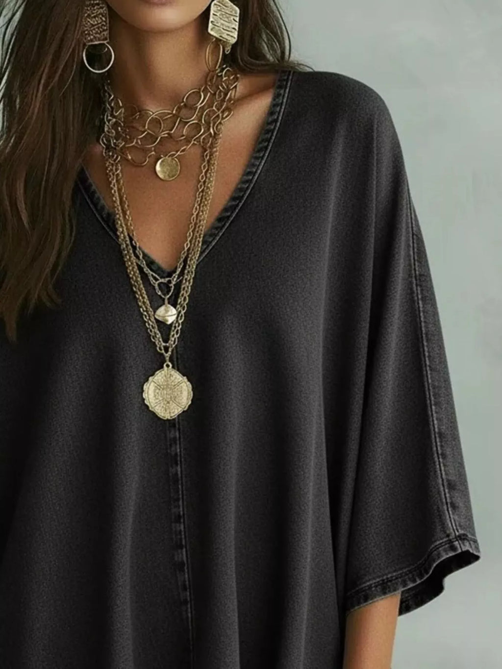 V-Neck Batwing Sleeve T-Shirt
