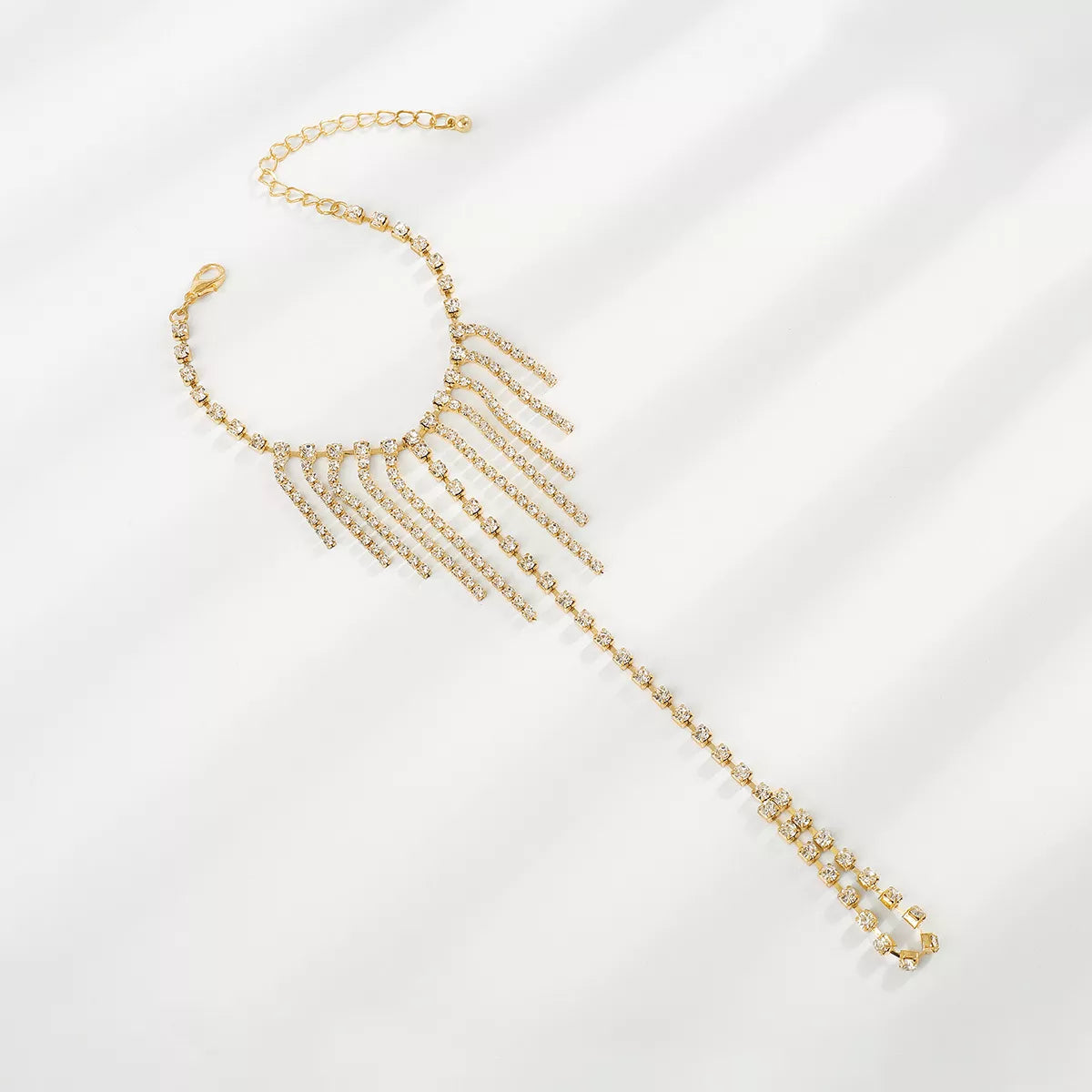 Rhinestone Fringe Hand Chain Bracelet