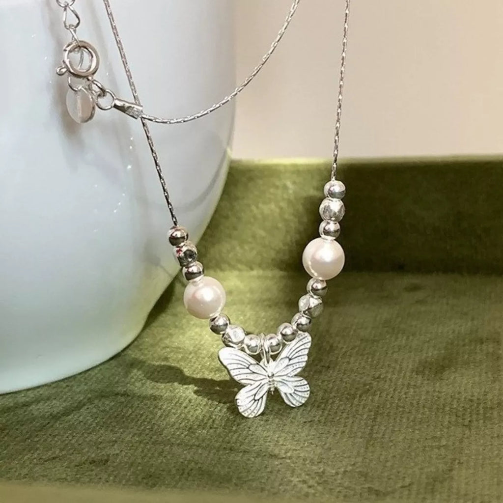 Butterfly Pearl Pendant Necklace