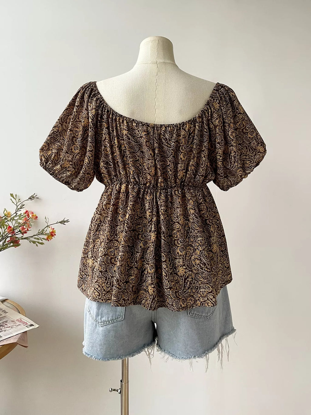 Plus Size Paisley Print Short Sleeve Blouse