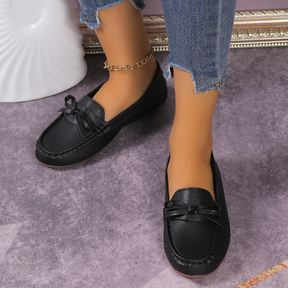 Bow Decor Round Toe Slip-Ons