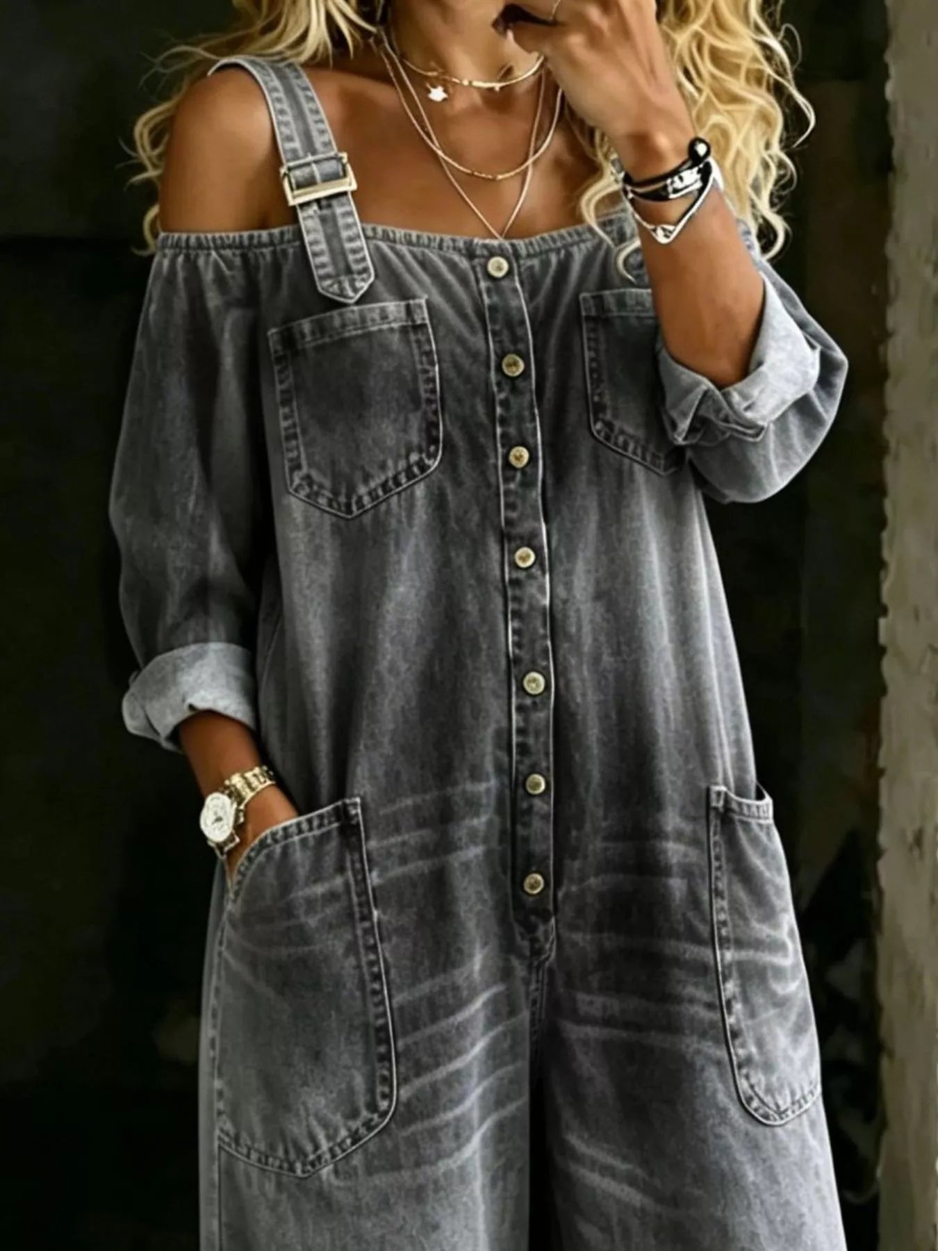 Full Size Button Front Wide-Leg Jumpsuit Plus Size