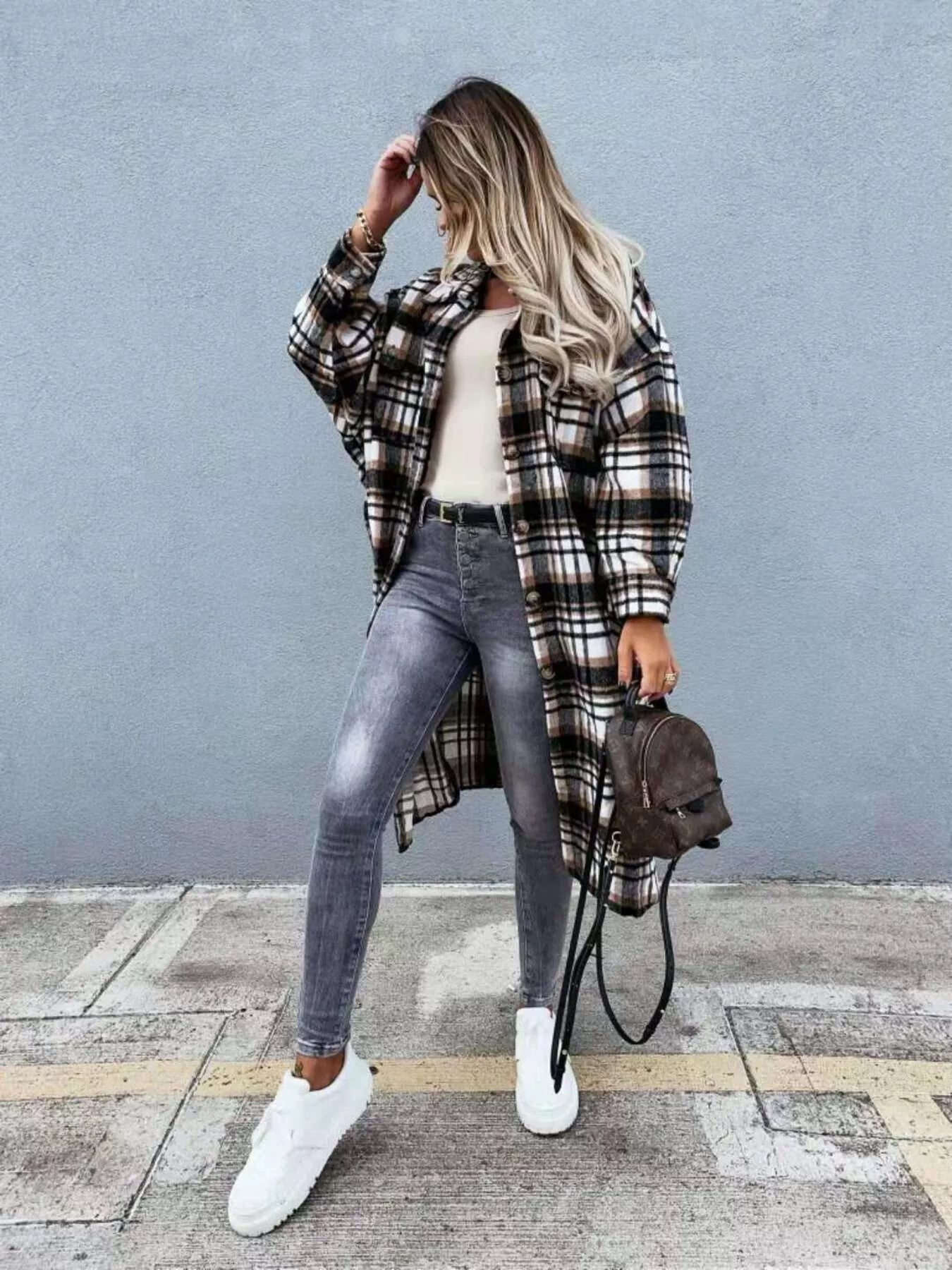 Plaid Button Up Longline Shacket