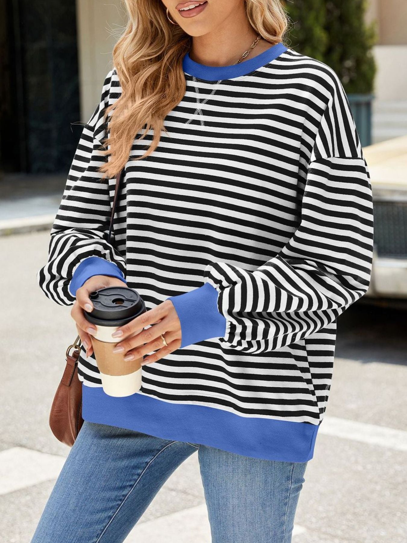 Striped Crew Neck Long Sleeve Sweatshirt