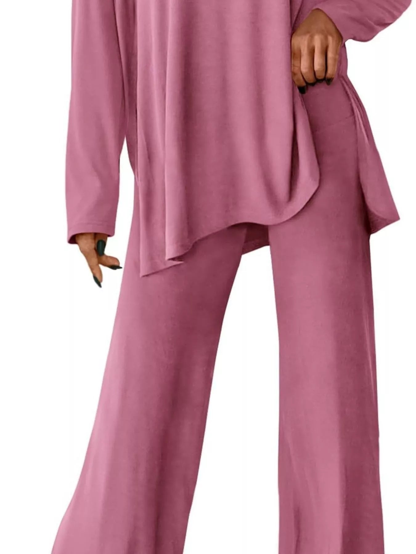 Casual Loose Long Sleeve Top and Wide Leg Pants Set