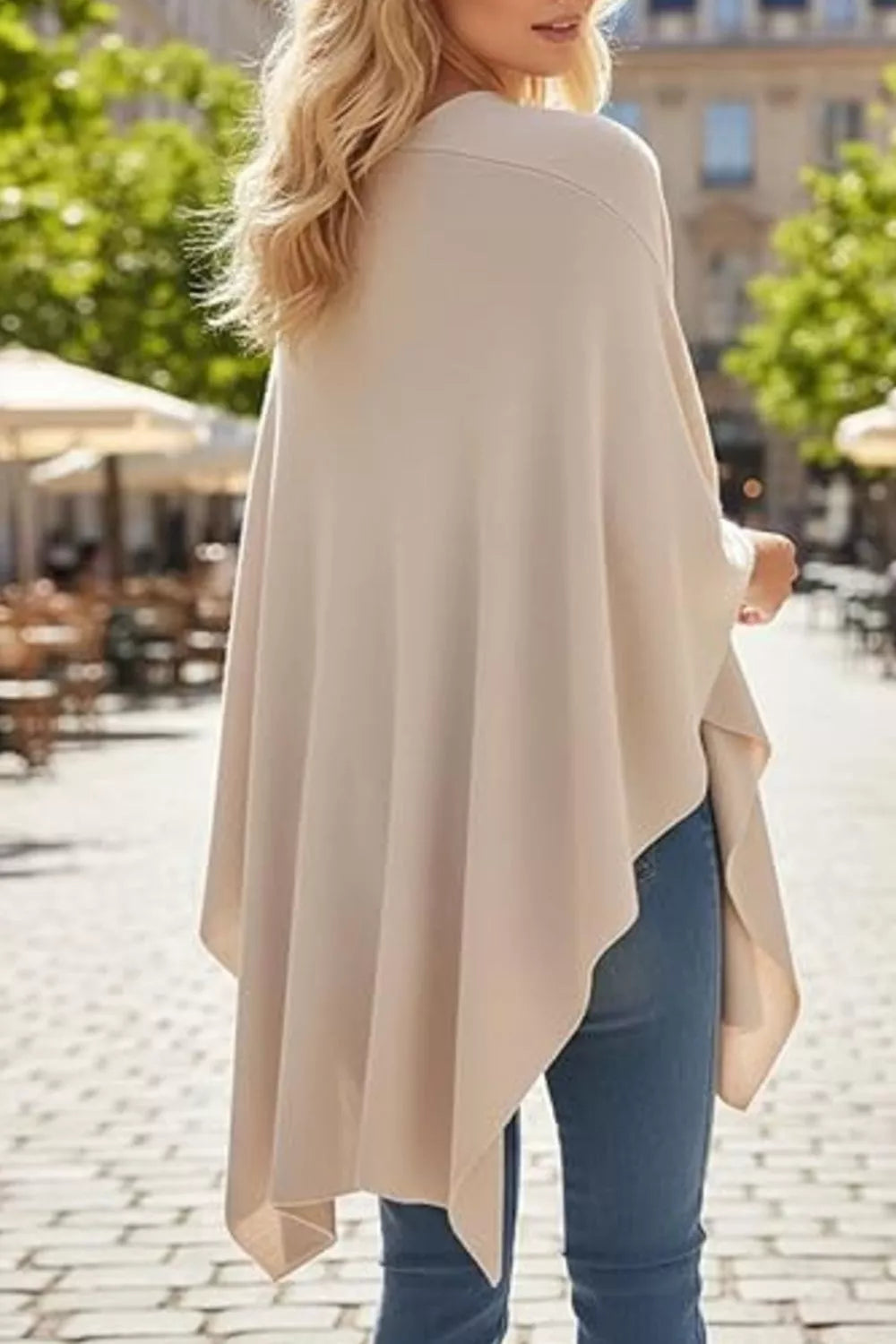Draped Knitted Split Cape Shawl with Strap
