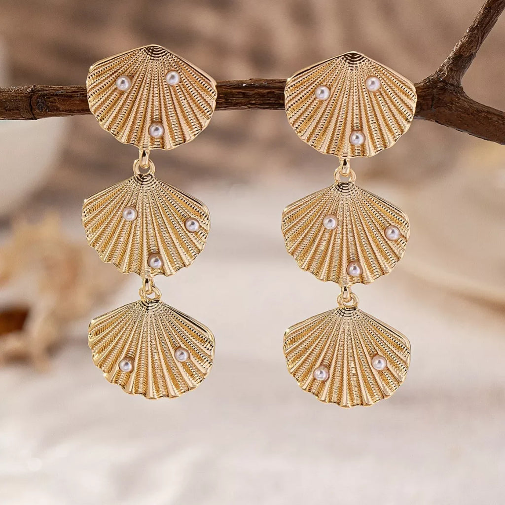 Seashell Dangle Earrings with Pearl Accents