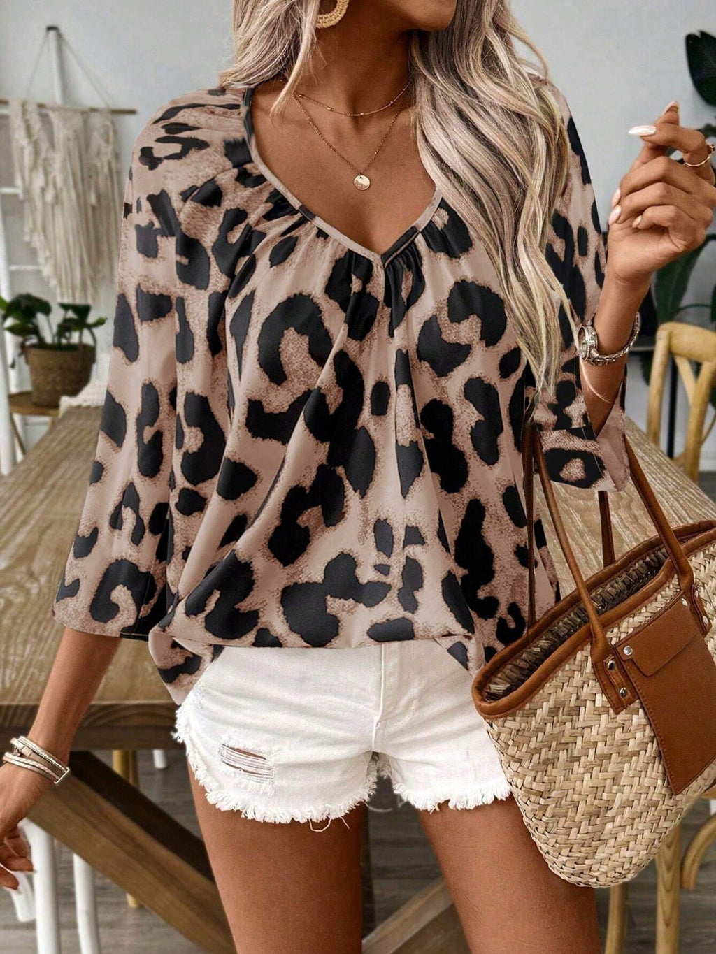 Leopard Print V-Neck Blouse
