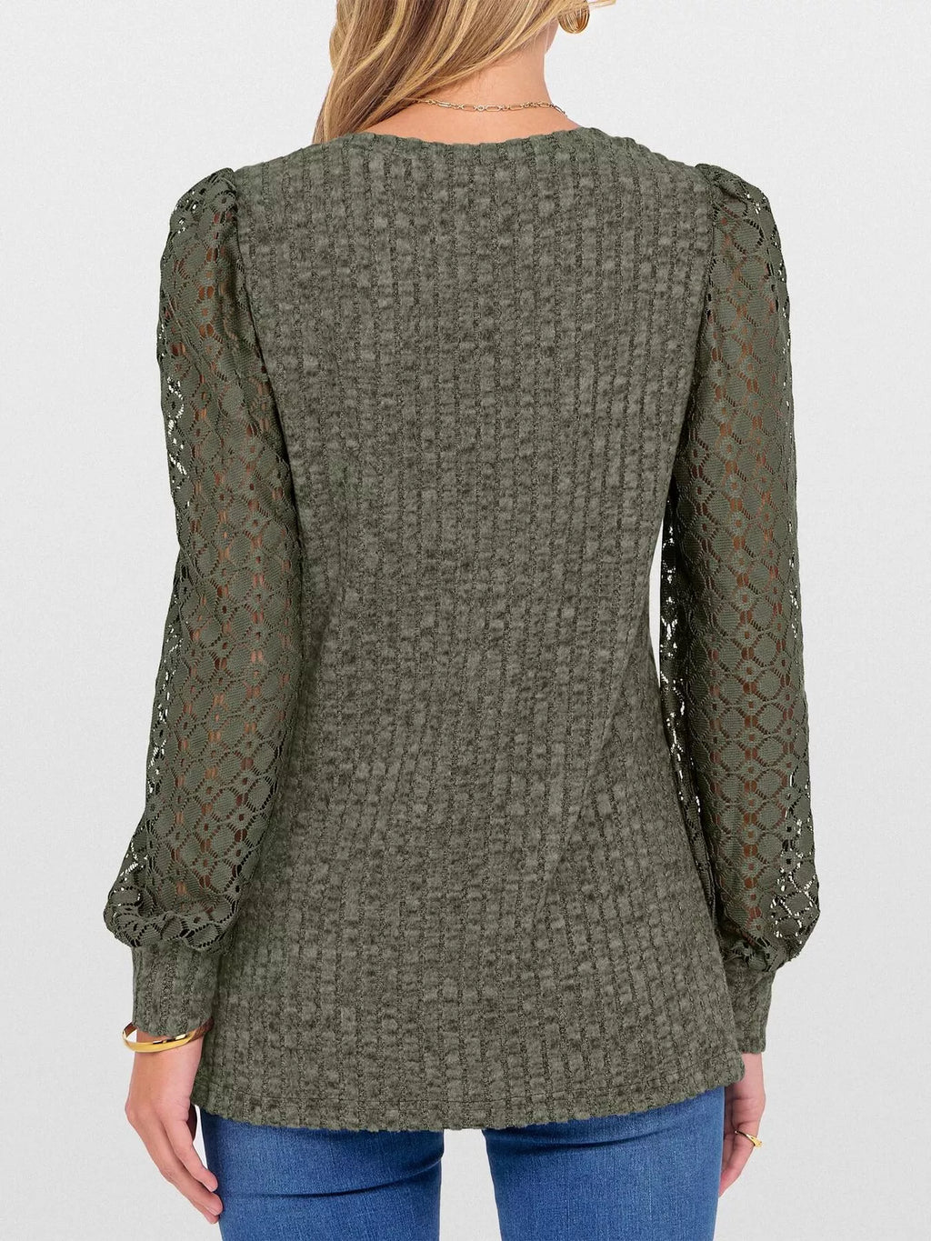 Lace Sleeve V-Neck T-Shirt