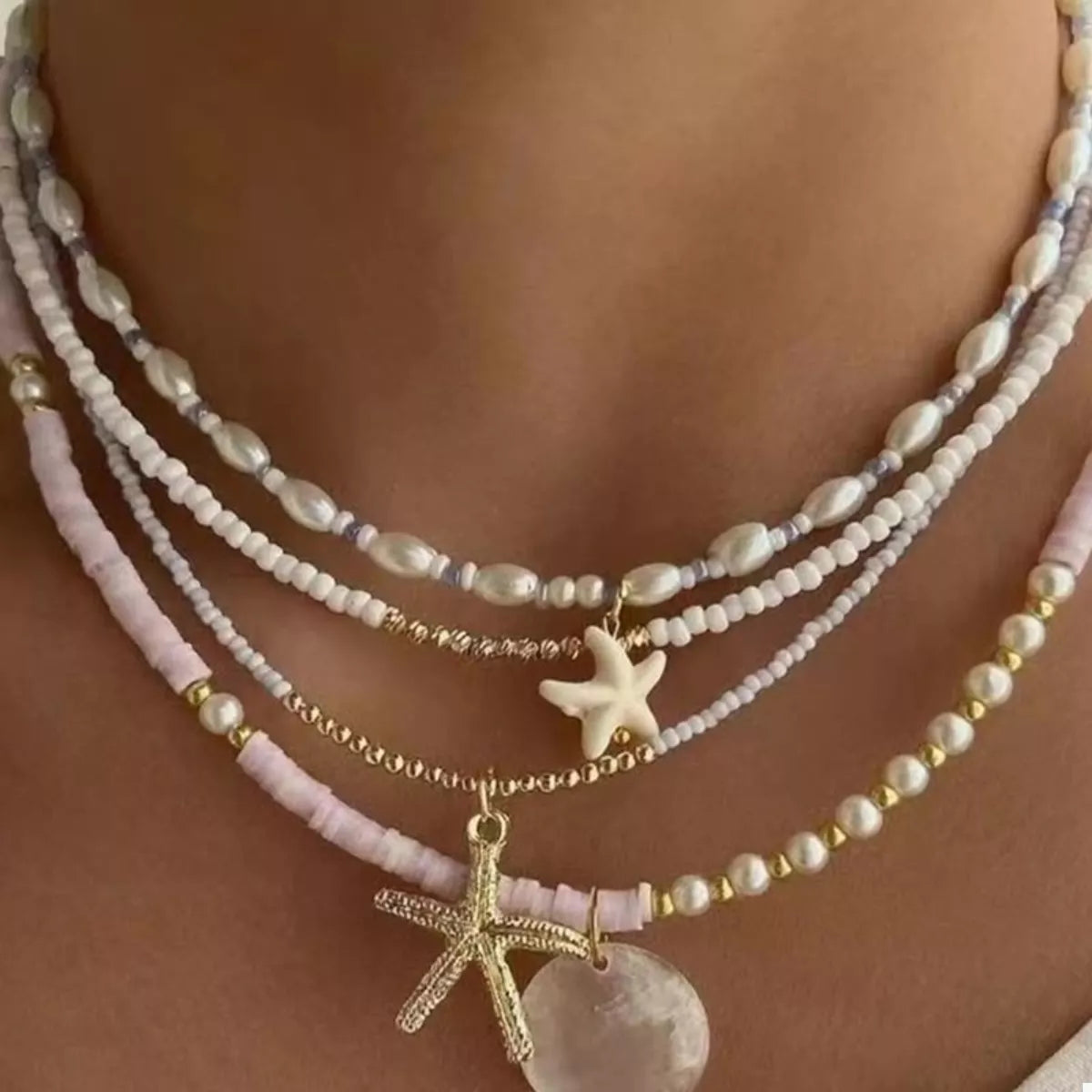 4 Piece Beaded Starfish Charm Necklace