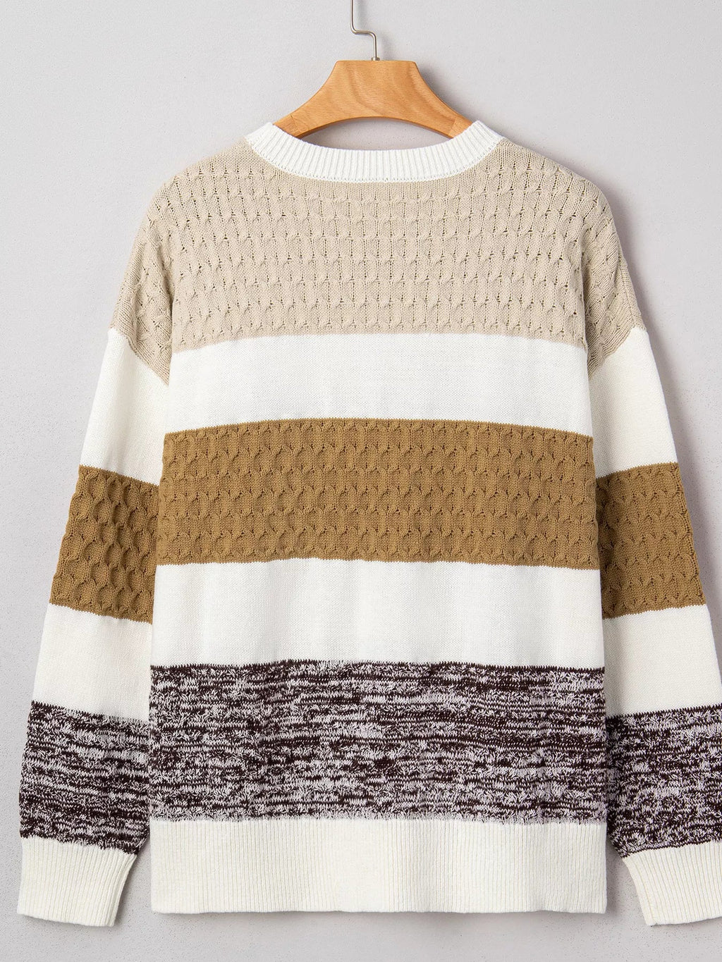 Mixed Texture Knit Striped Color Block Loose Sweater