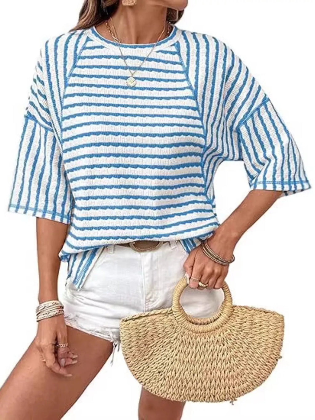 Striped Knit Round Neck T-Shirt